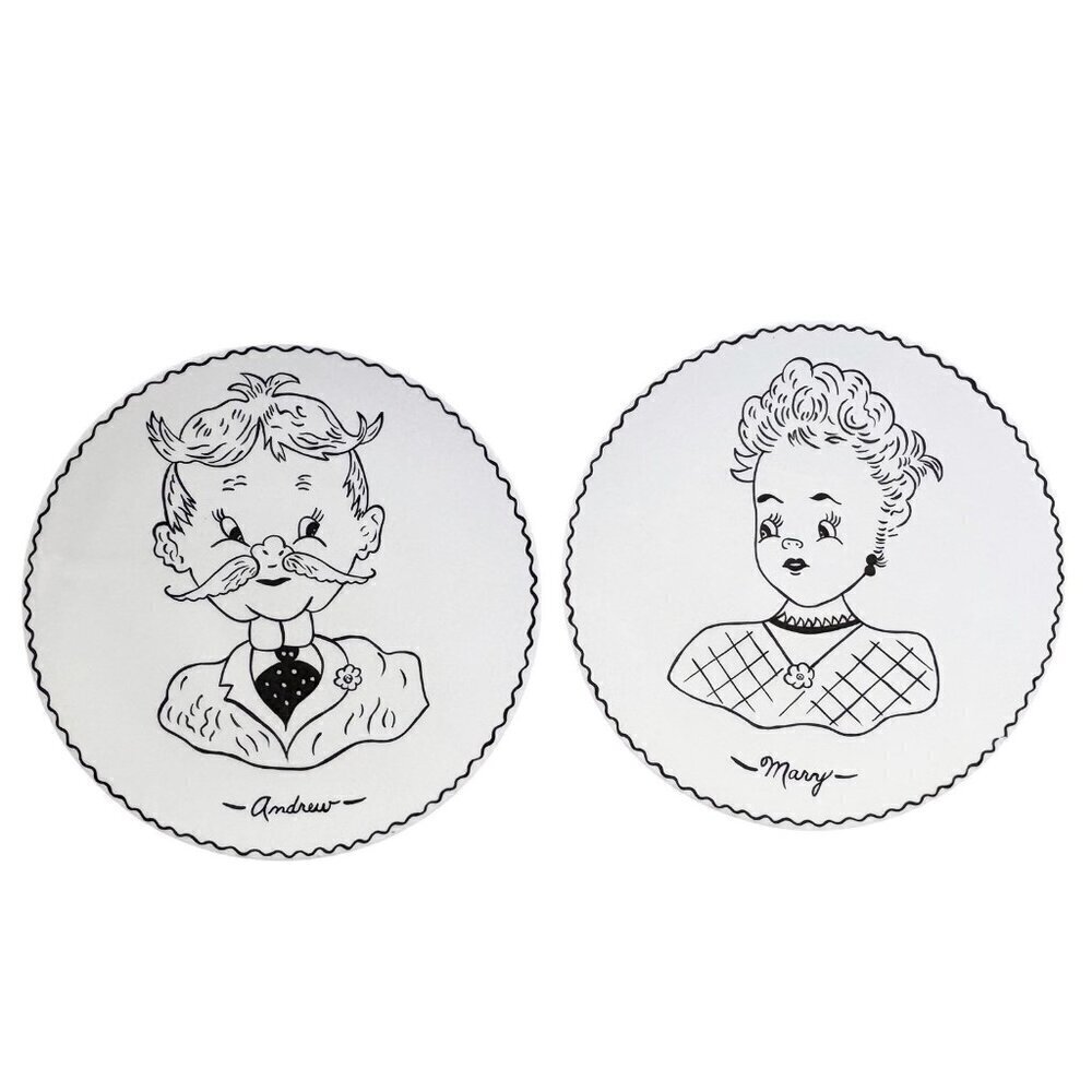 VTG 60s Decorative Plates Illustrated Portraits Andrew Mary 6.5x6.5